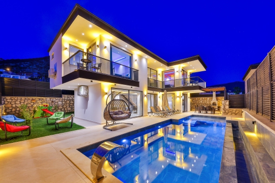BLUE 7884 Kalkan/Yeşilköy'de Özel Yüzme Havuzlu Saunalı Kiralık Tatil Villası